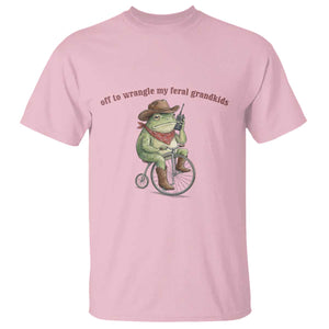 Off to Wrangle My Feral Grandkids T Shirt Funny Cowboy Frog Grandpa Western Meme TS14 Light Pink Print Your Wear