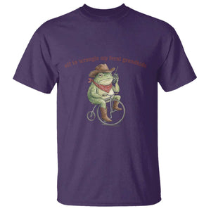 Off to Wrangle My Feral Grandkids T Shirt Funny Cowboy Frog Grandpa Western Meme TS14 Purple Print Your Wear