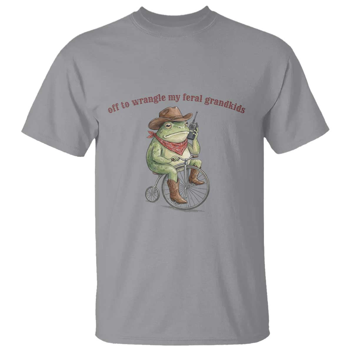 Off to Wrangle My Feral Grandkids T Shirt Funny Cowboy Frog Grandpa Western Meme TS14 Sport Gray Print Your Wear