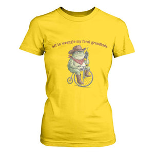 Off to Wrangle My Feral Grandkids T Shirt For Women Funny Cowboy Frog Grandpa Western Meme TS14 Daisy Print Your Wear