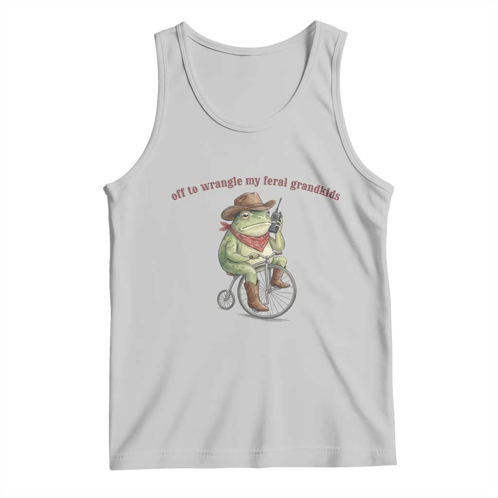 Off to Wrangle My Feral Grandkids Tank Top Funny Cowboy Frog Grandpa Western Meme TS14 Ash Print Your Wear
