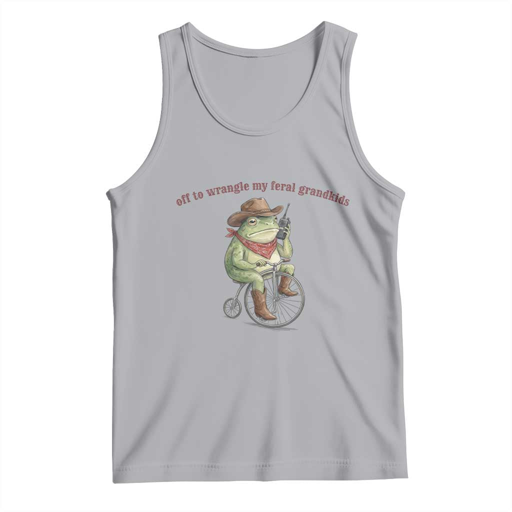 Off to Wrangle My Feral Grandkids Tank Top Funny Cowboy Frog Grandpa Western Meme TS14 Athletic Heather Print Your Wear