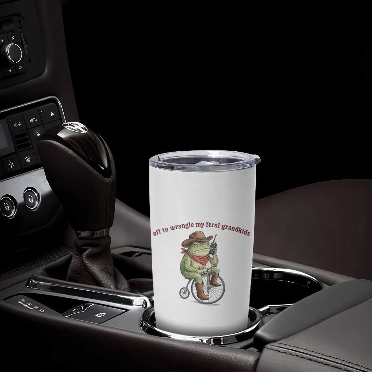 Off to Wrangle My Feral Grandkids Tumbler Cup Funny Cowboy Frog Grandpa Western Meme TS14 Print Your Wear