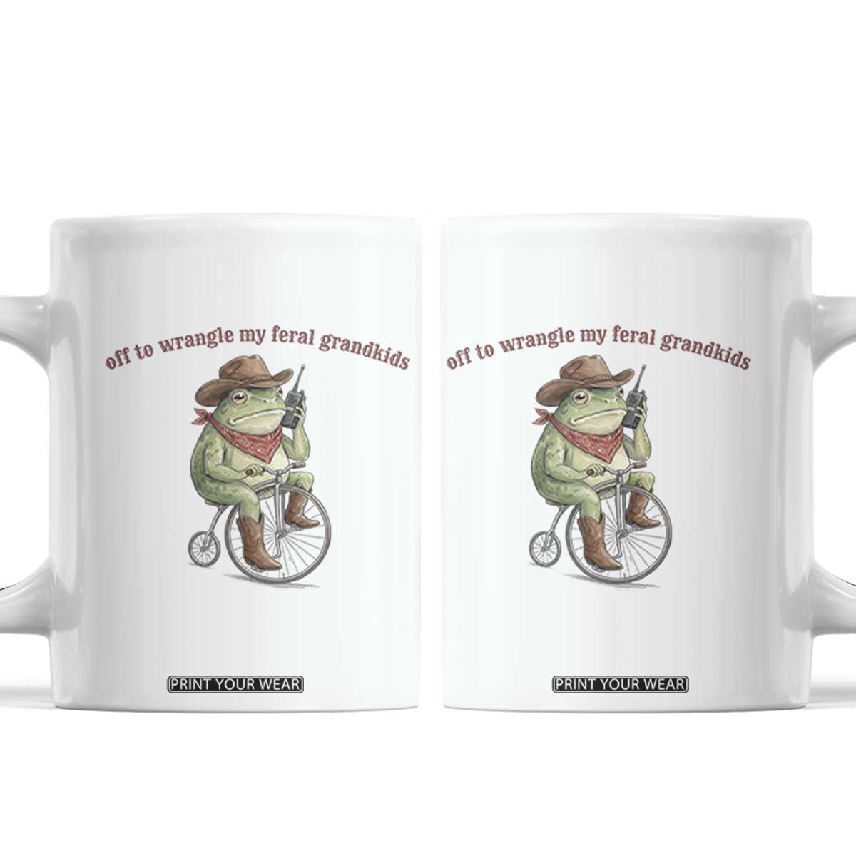 Off to Wrangle My Feral Grandkids Coffee Mug Funny Cowboy Frog Grandpa Western Meme