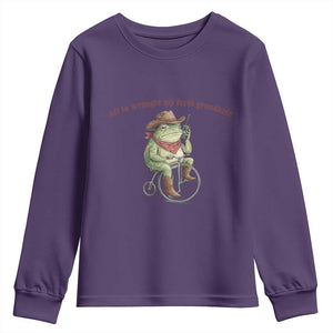 Off to Wrangle My Feral Grandkids Youth Sweatshirt Funny Cowboy Frog Grandpa Western Meme