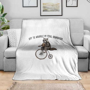 Off To Wranglin My Feral Grandkids Throw Blanket Funny Raccoon Grandpa Father's Day Gift
