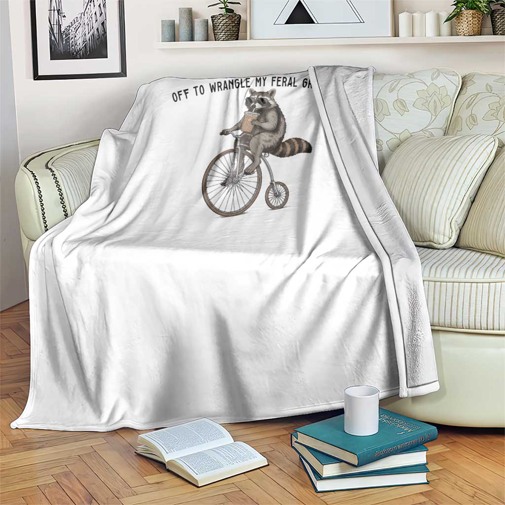 Off To Wranglin My Feral Grandkids Throw Blanket Funny Raccoon Grandpa Father's Day Gift