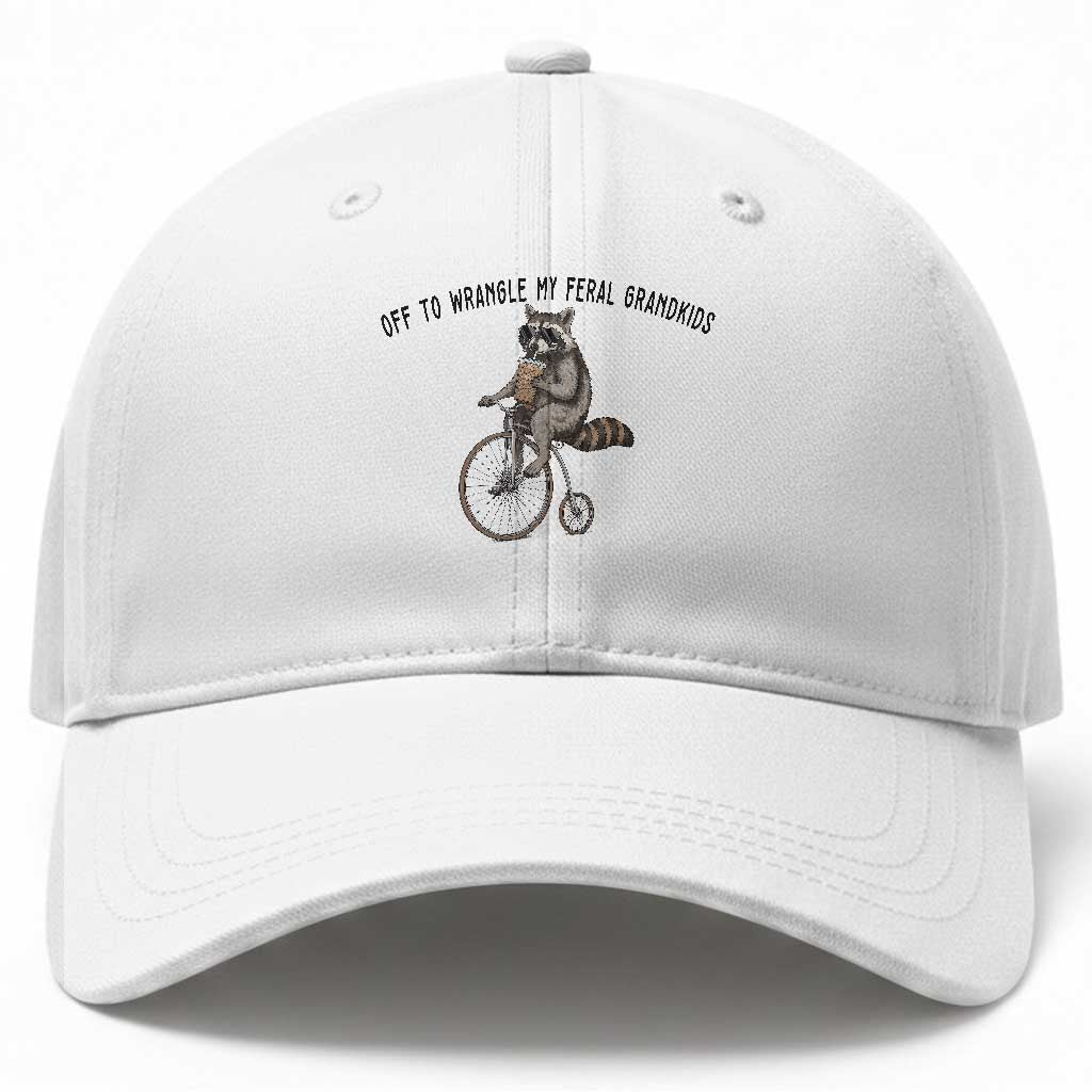 Off To Wranglin My Feral Grandkids Baseball Cap Funny Raccoon Grandpa Father's Day Gift