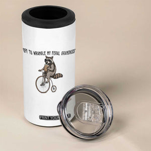 Off To Wranglin My Feral Grandkids 4 in 1 Can Cooler Tumbler Funny Raccoon Grandpa Father's Day Gift