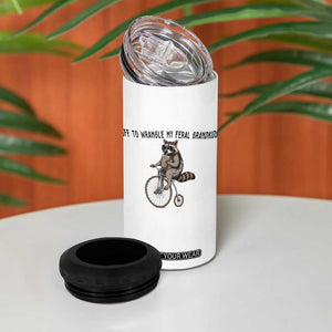 Off To Wranglin My Feral Grandkids 4 in 1 Can Cooler Tumbler Funny Raccoon Grandpa Father's Day Gift