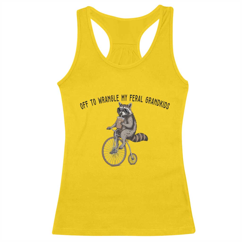 Off To Wranglin My Feral Grandkids Racerback Tank Top Funny Raccoon Grandpa Father's Day Gift TS14 Daisy Print Your Wear