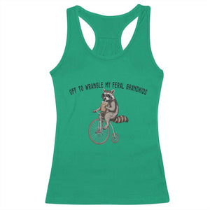 Off To Wranglin My Feral Grandkids Racerback Tank Top Funny Raccoon Grandpa Father's Day Gift TS14 Irish Green Print Your Wear