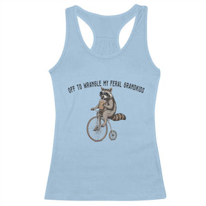 Off To Wranglin My Feral Grandkids Racerback Tank Top Funny Raccoon Grandpa Father's Day Gift TS14 Light Blue Print Your Wear