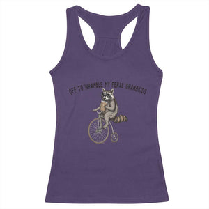 Off To Wranglin My Feral Grandkids Racerback Tank Top Funny Raccoon Grandpa Father's Day Gift TS14 Purple Print Your Wear
