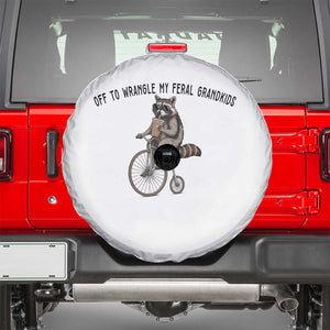 Off To Wranglin My Feral Grandkids Spare Tire Cover Funny Raccoon Grandpa Father's Day Gift