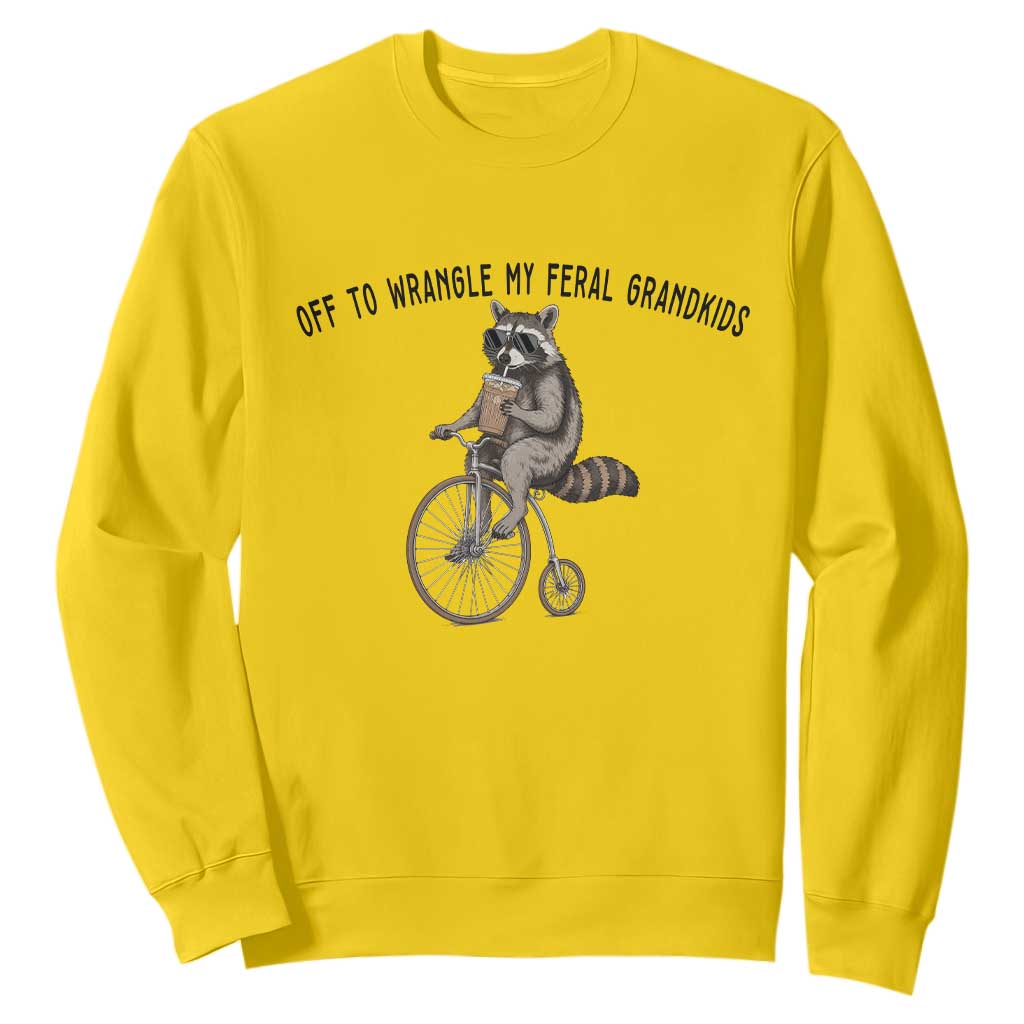 Off To Wranglin My Feral Grandkids Sweatshirt Funny Raccoon Grandpa Father's Day Gift TS14 Daisy Print Your Wear