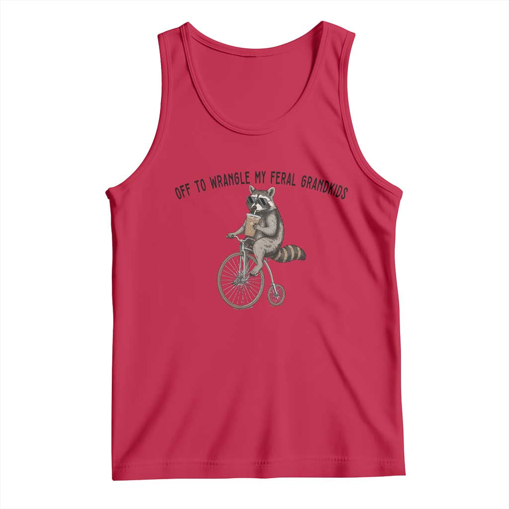 Off To Wranglin My Feral Grandkids Tank Top Funny Raccoon Grandpa Father's Day Gift