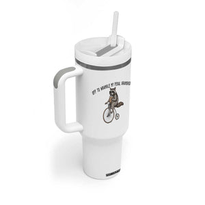 Off To Wranglin My Feral Grandkids Tumbler With Handle Funny Raccoon Grandpa Father's Day Gift