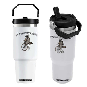 Off To Wranglin My Feral Grandkids Flip Straw Tumbler Funny Raccoon Grandpa Father's Day Gift