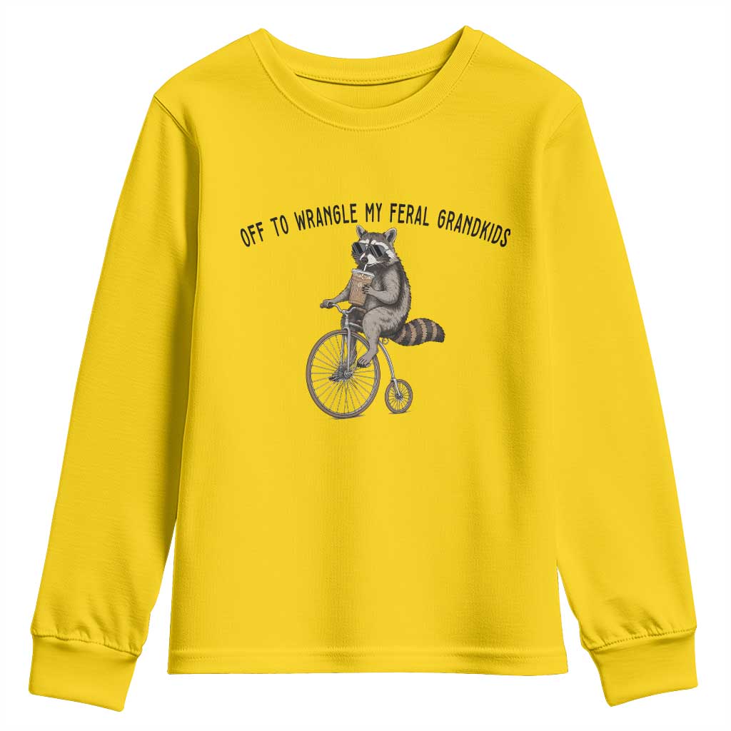 Off To Wranglin My Feral Grandkids Youth Sweatshirt Funny Raccoon Grandpa Father's Day Gift TS14 Daisy Print Your Wear