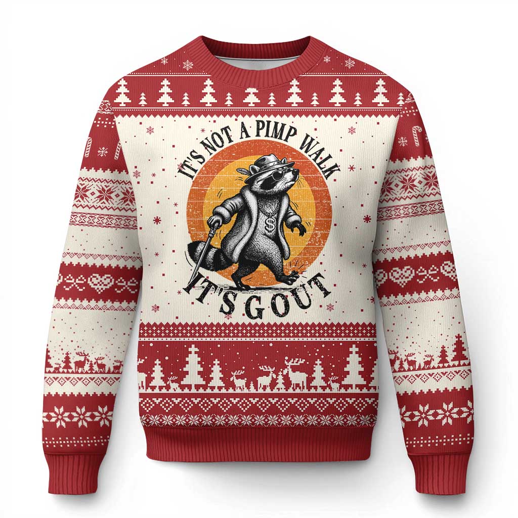 It's Not A Pimp Walk It's Gout Ugly Christmas Sweater Funny Gout Dad Sarcastic Raccoon TS14 Beige Red Print Your Wear