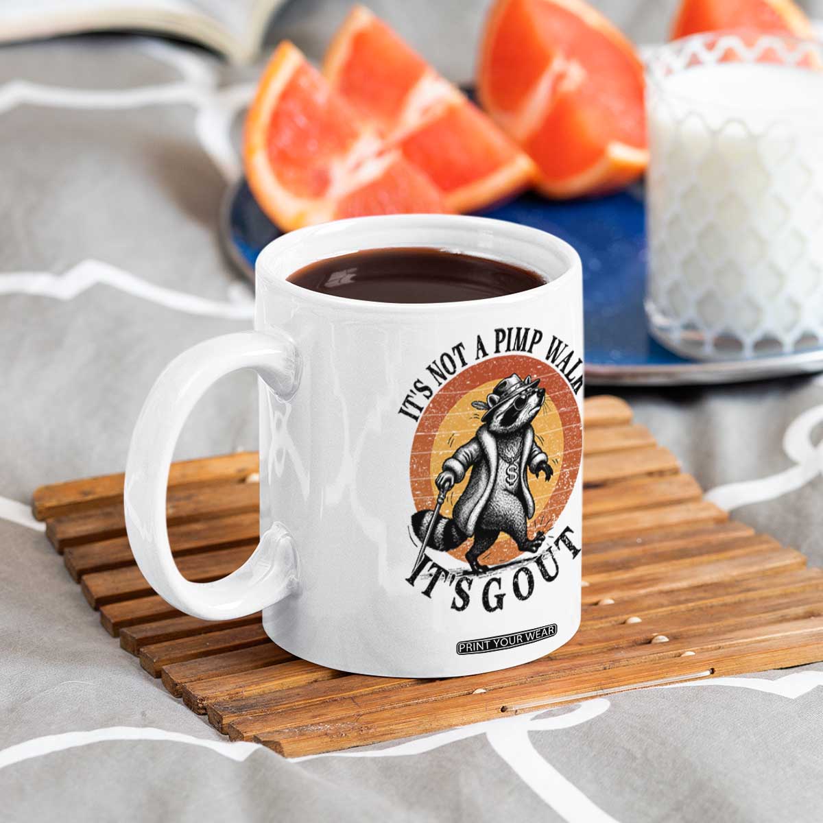 It's Not A Pimp Walk It's Gout Coffee Mug Funny Gout Dad Sarcastic Raccoon