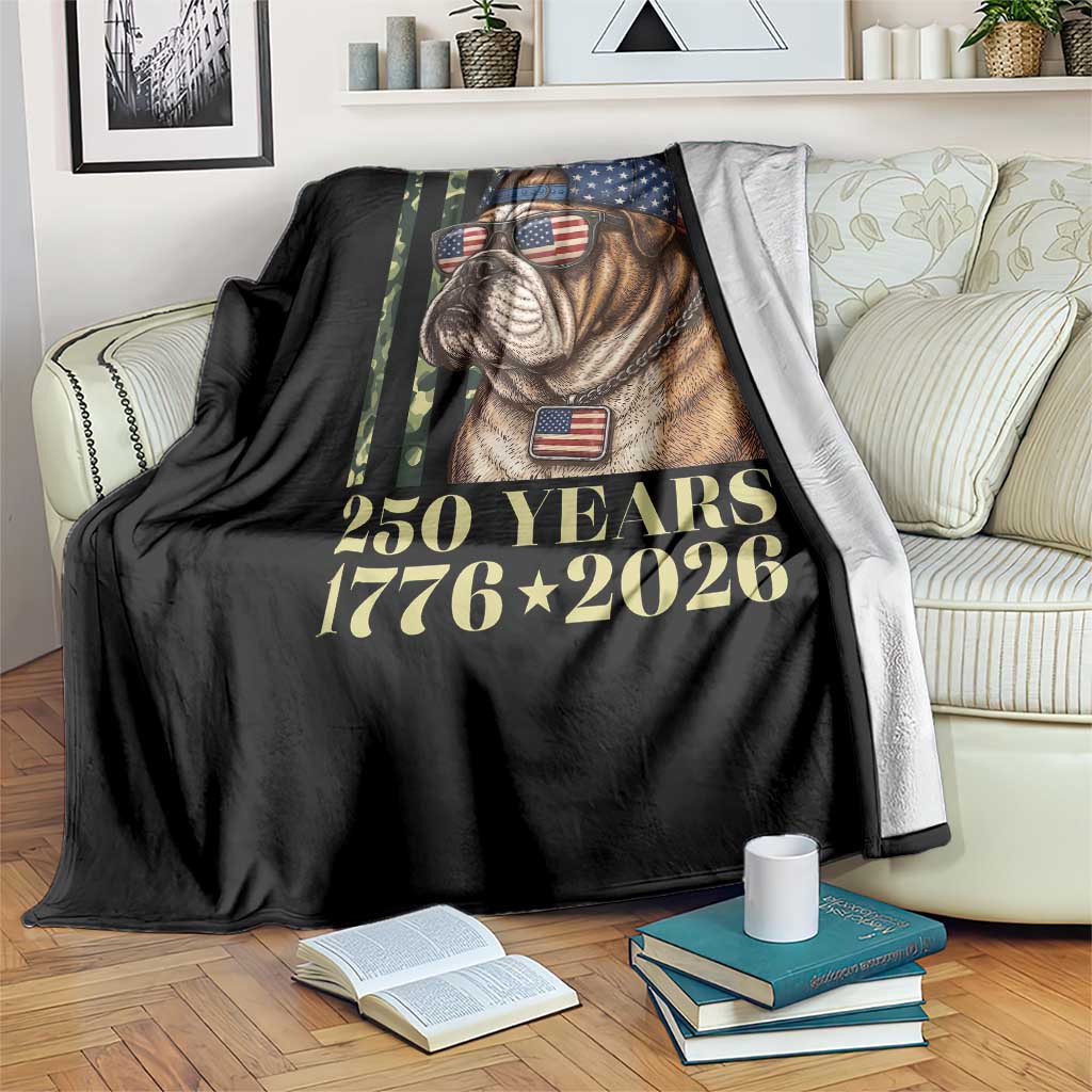 250 Years America Anniversary Throw Blanket Military Bulldog American Flag Camo