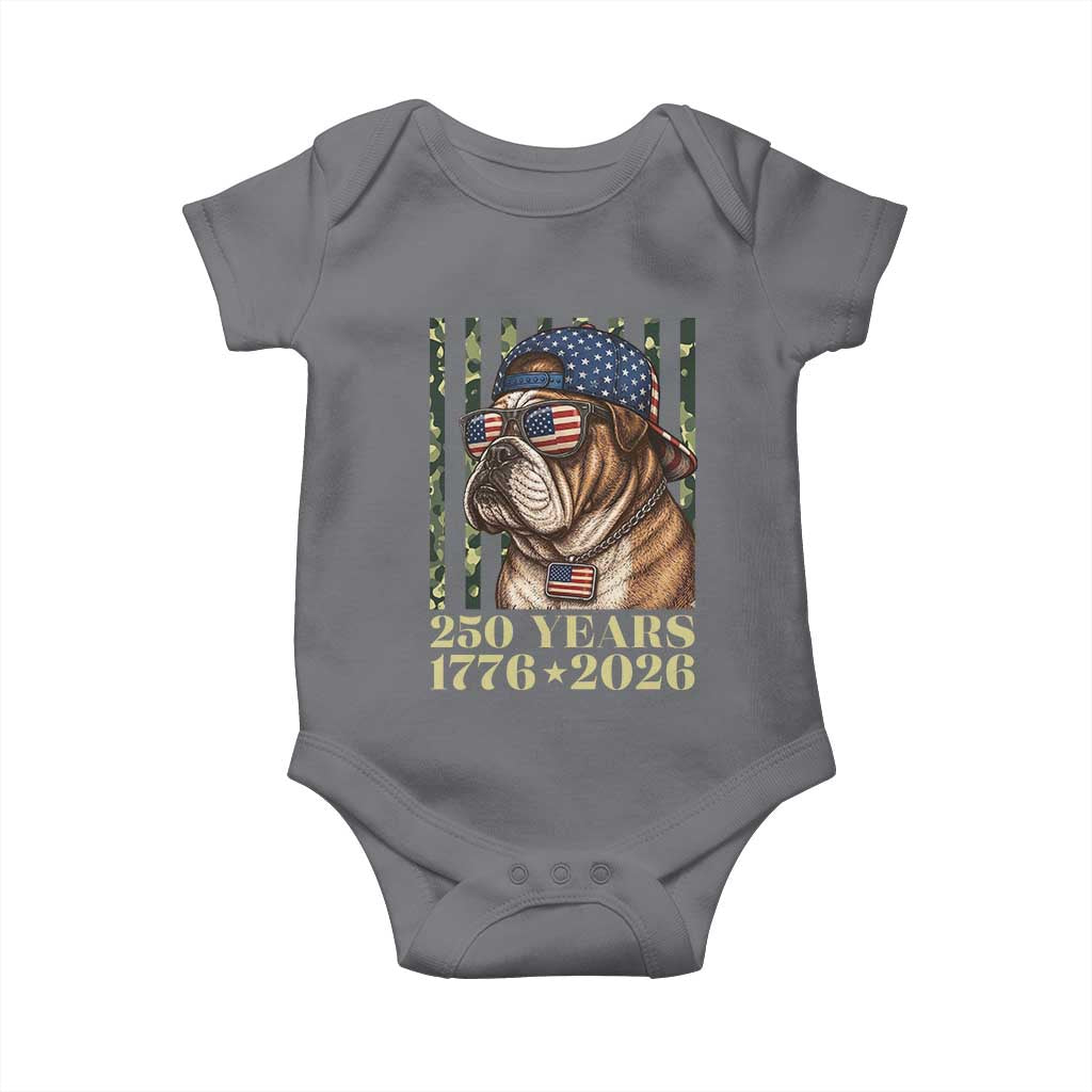 250 Years America Anniversary Baby Onesie Military Bulldog American Flag Camo