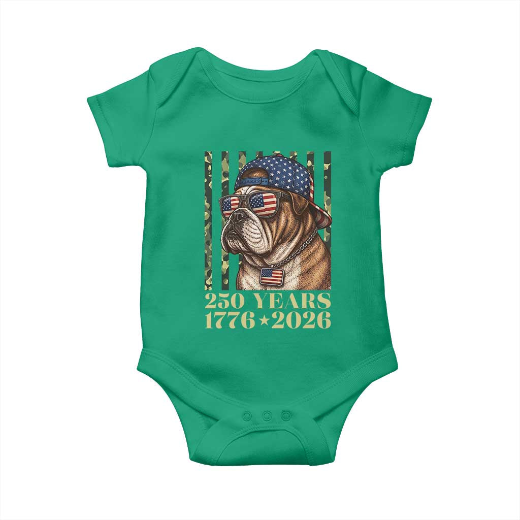 250 Years America Anniversary Baby Onesie Military Bulldog American Flag Camo