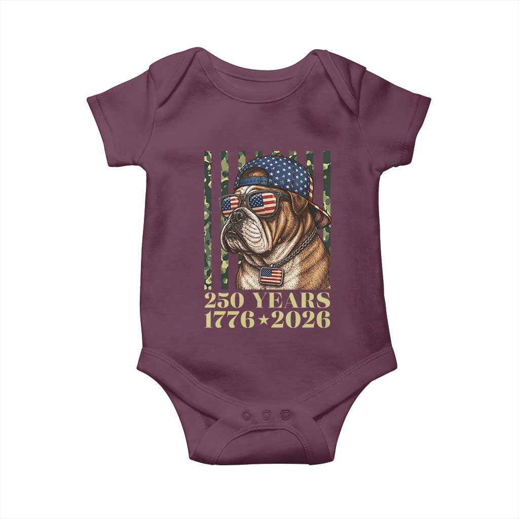 250 Years America Anniversary Baby Onesie Military Bulldog American Flag Camo