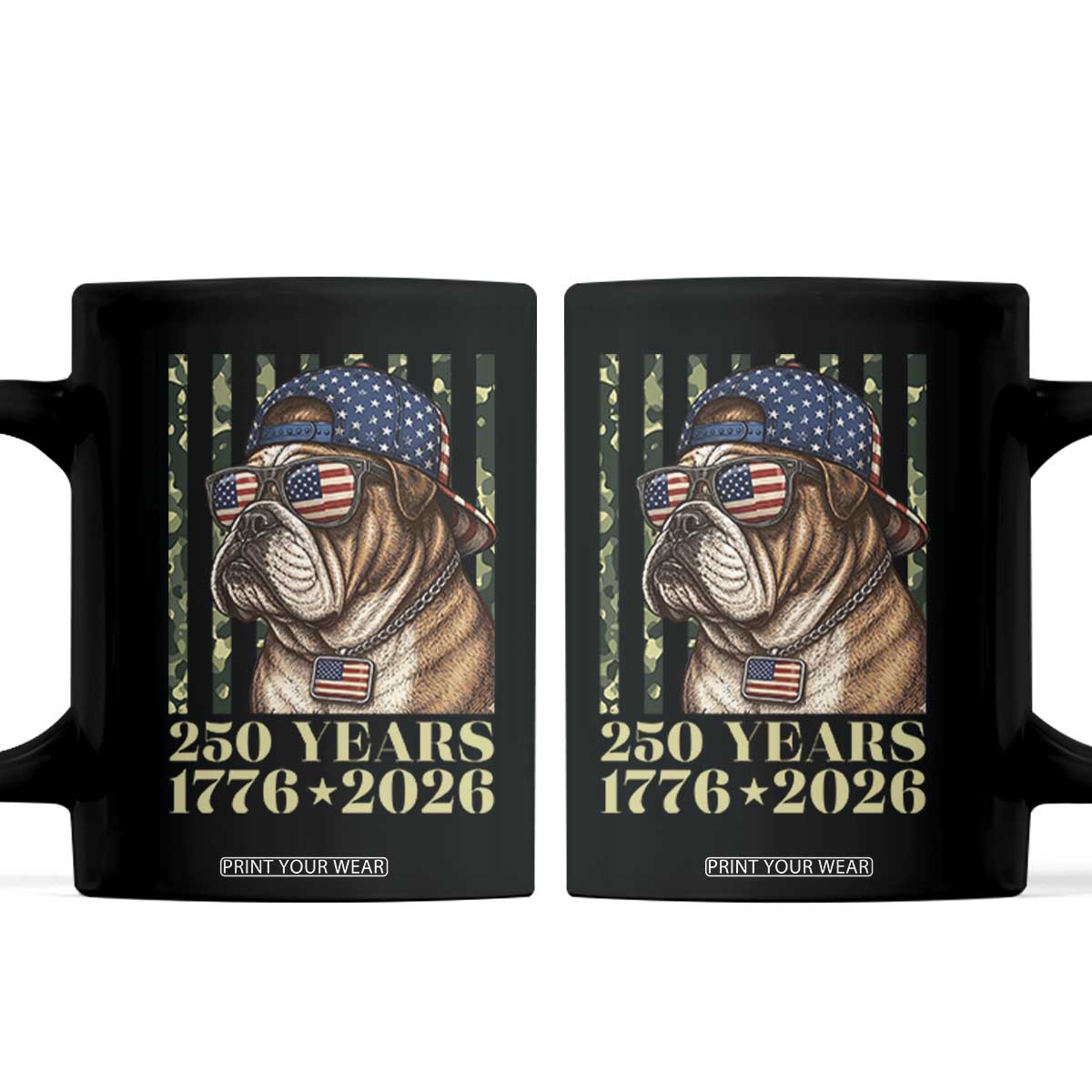 250 Years America Anniversary Coffee Mug Military Bulldog American Flag Camo