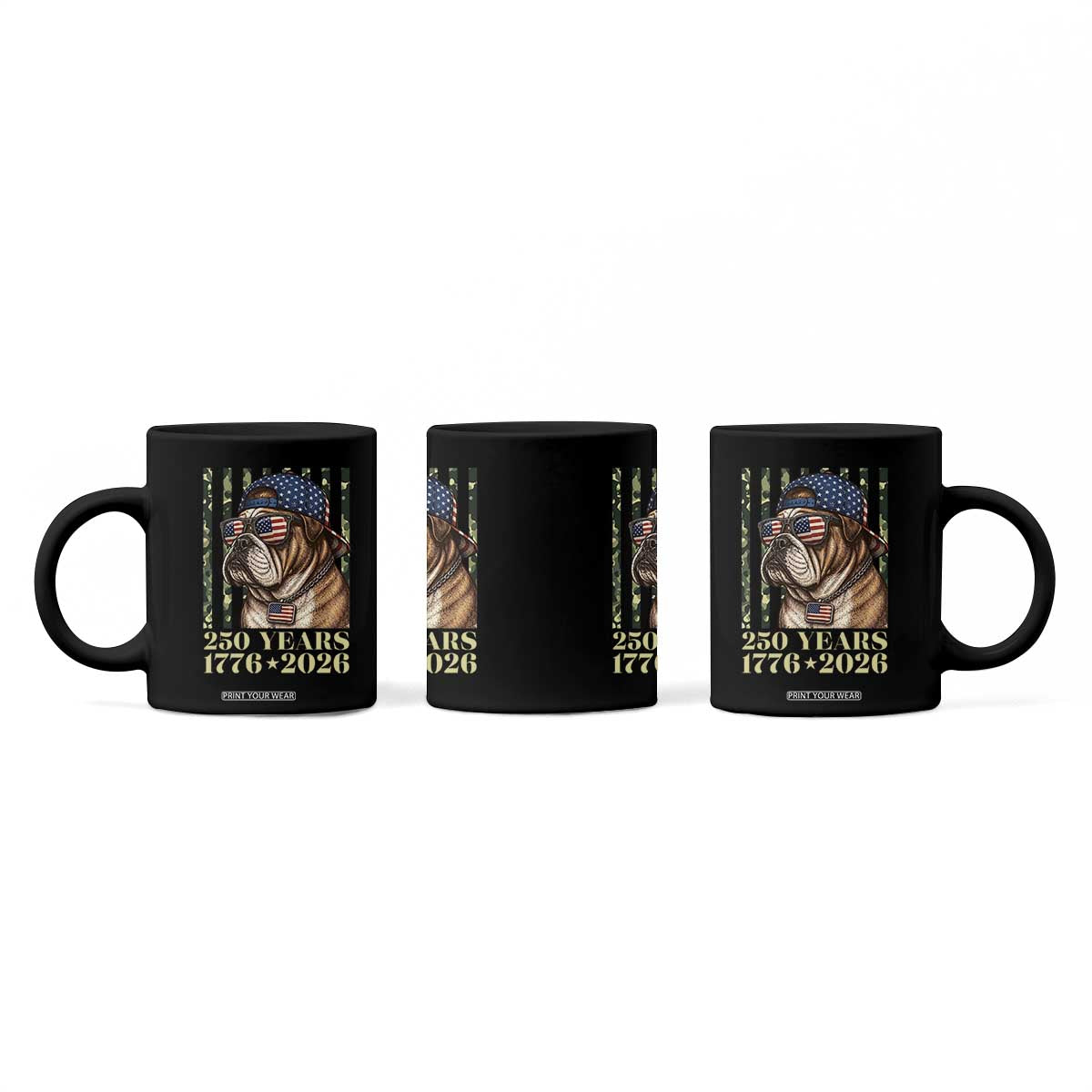 250 Years America Anniversary Coffee Mug Military Bulldog American Flag Camo