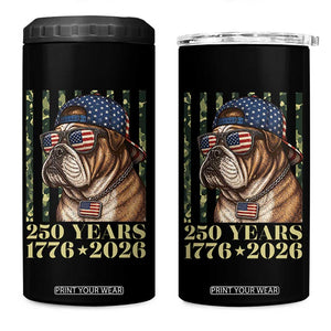 250 Years America Anniversary 4 in 1 Can Cooler Tumbler Military Bulldog American Flag Camo