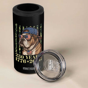 250 Years America Anniversary 4 in 1 Can Cooler Tumbler Military Bulldog American Flag Camo