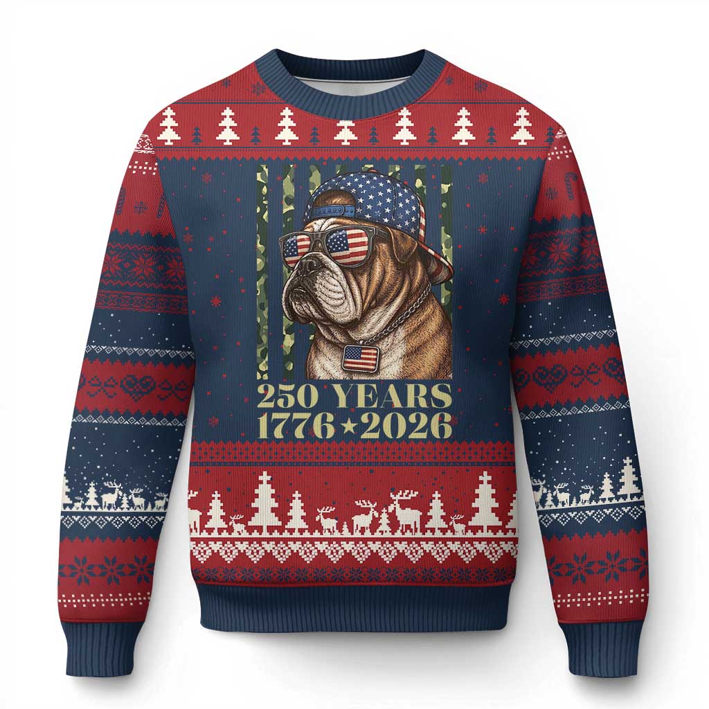 250 Years America Anniversary Ugly Christmas Sweater Military Bulldog American Flag Camo TS14 Navy Red Print Your Wear