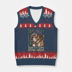 250 Years America Anniversary V-Neck Knit Sweater Vest Military Bulldog American Flag Camo