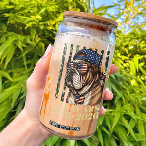 250 Years America Anniversary Glass Can Military Bulldog American Flag Camo