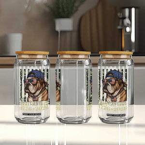 250 Years America Anniversary Glass Can Military Bulldog American Flag Camo