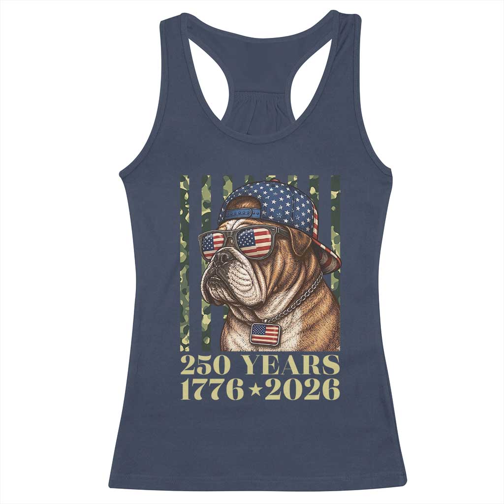 250 Years America Anniversary Racerback Tank Top Military Bulldog American Flag Camo