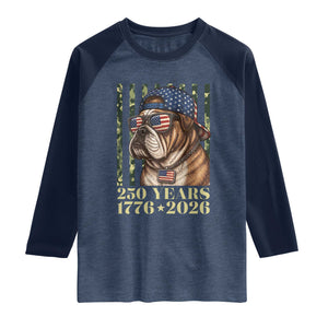 250 Years America Anniversary Raglan Shirt Military Bulldog American Flag Camo