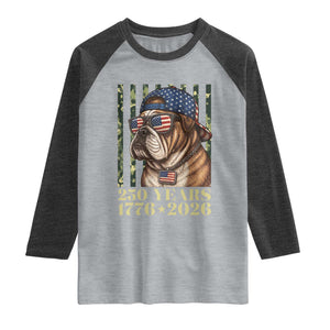 250 Years America Anniversary Raglan Shirt Military Bulldog American Flag Camo