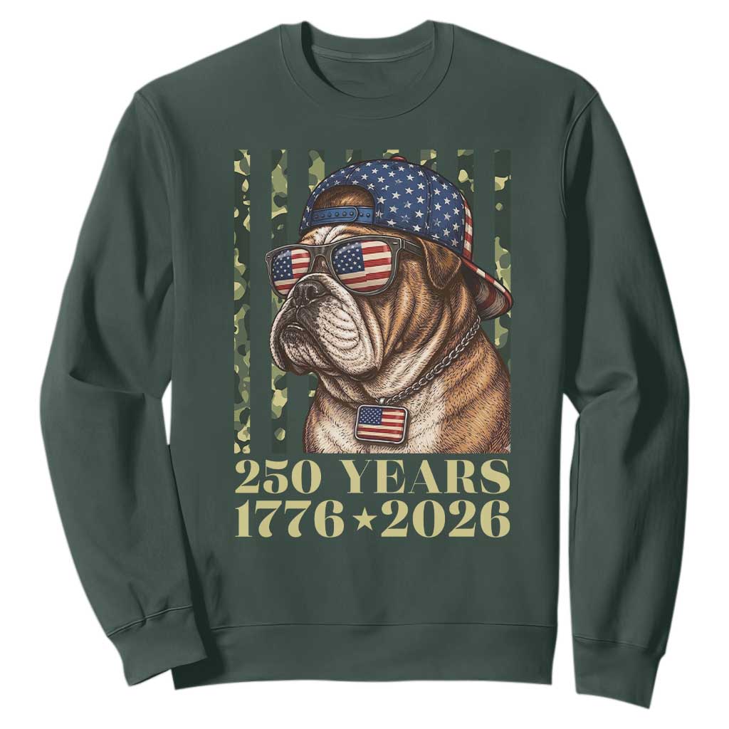 250 Years America Anniversary Sweatshirt Military Bulldog American Flag Camo