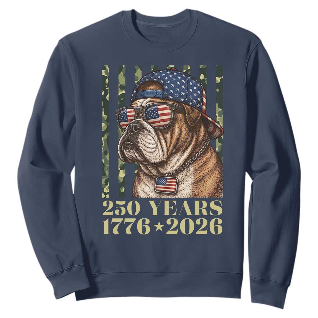 250 Years America Anniversary Sweatshirt Military Bulldog American Flag Camo