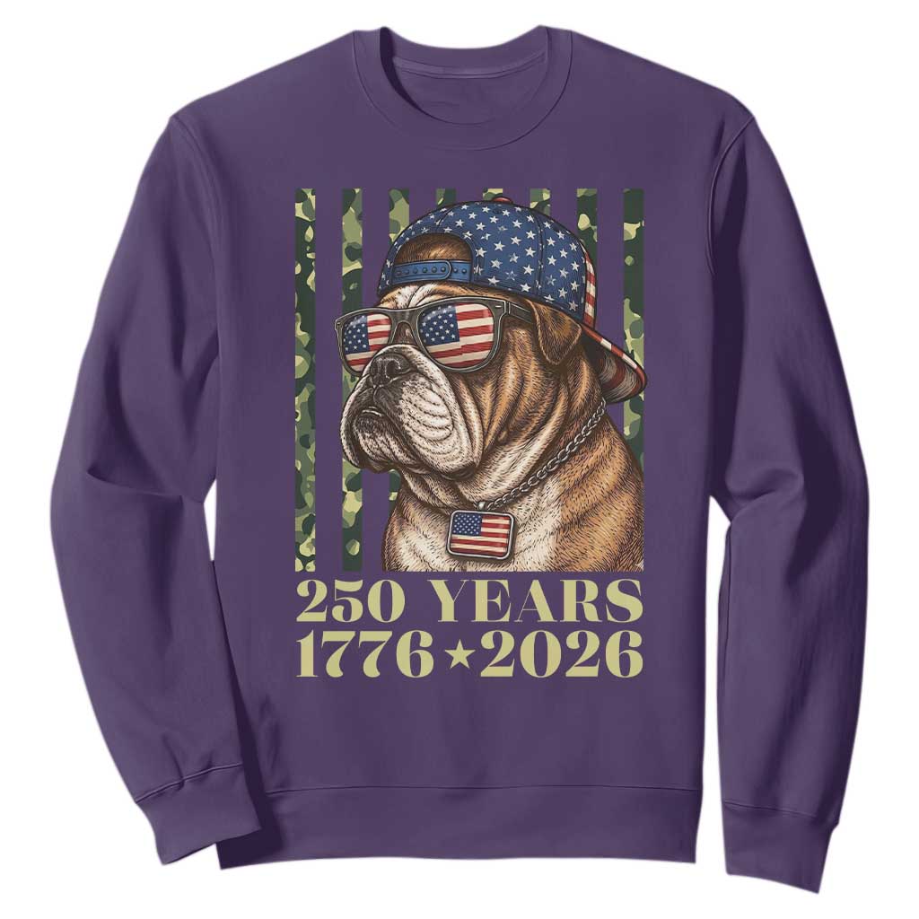 250 Years America Anniversary Sweatshirt Military Bulldog American Flag Camo