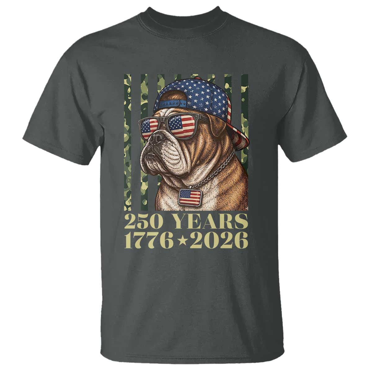 250 Years America Anniversary T Shirt Military Bulldog American Flag Camo