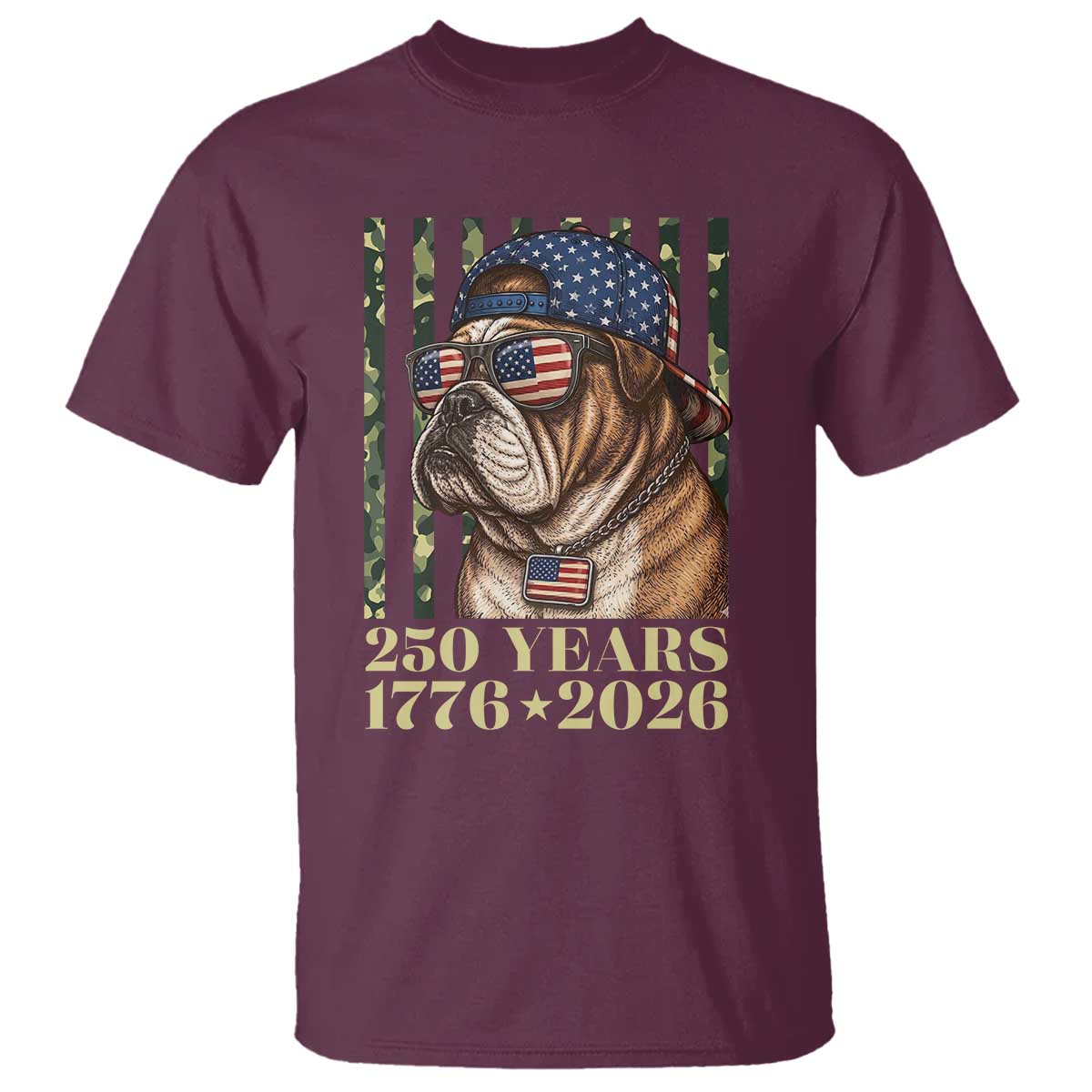 250 Years America Anniversary T Shirt Military Bulldog American Flag Camo