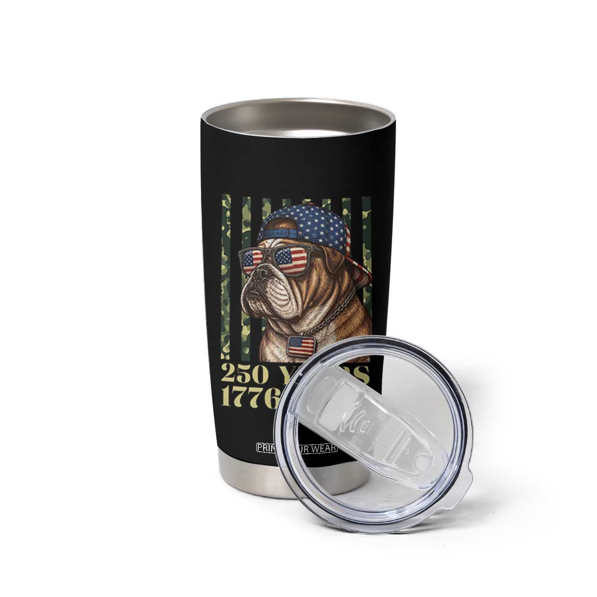 250 Years America Anniversary Tumbler Cup Military Bulldog American Flag Camo