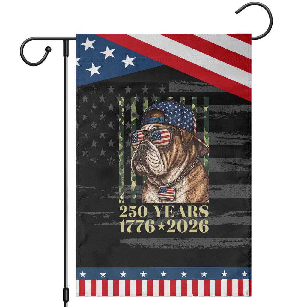 250 Years America Anniversary Patriotic Garden Flag Military Bulldog American Flag Camo