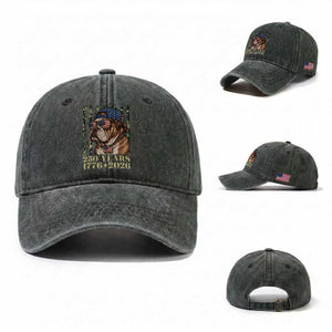250 Years America Anniversary Washed Cotton Baseball Cap Military Bulldog American Flag Camo