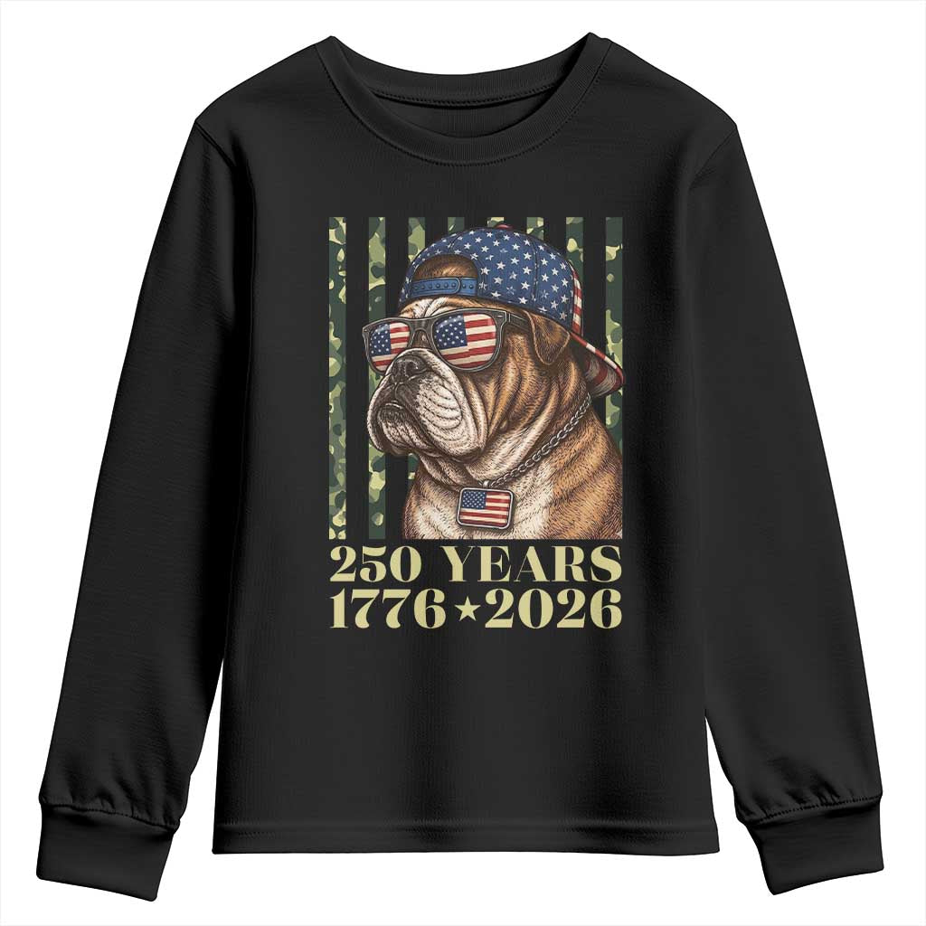 250 Years America Anniversary Youth Sweatshirt Military Bulldog American Flag Camo